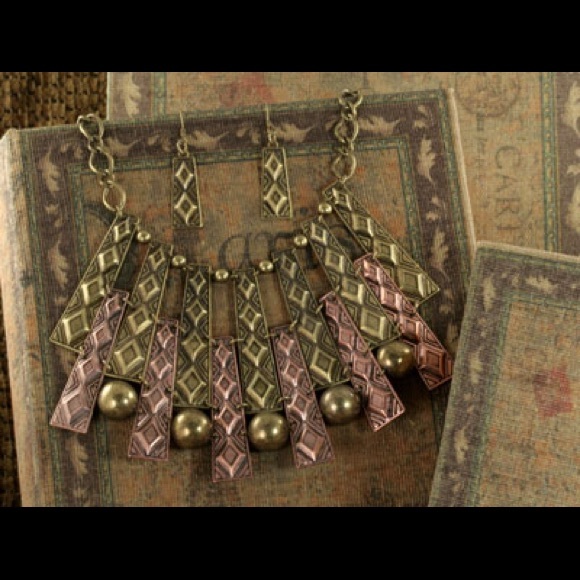 Jewelry - Burnished bronze copper gold panels Art Deco style