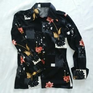 TRUE 70's VINTAGE!! Polyester button up top  Med.