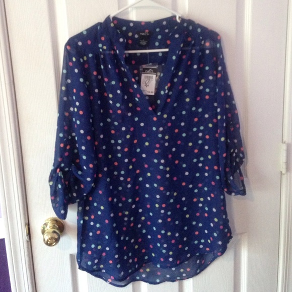 Navy blue polka dotted blouse