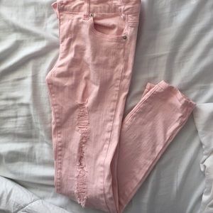pink ripped skinny jeans