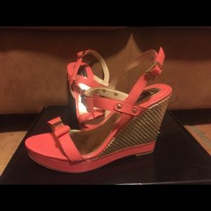White House Black Market Coral Wedge heels.