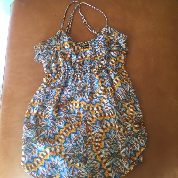 Yellow brown and blue tank top