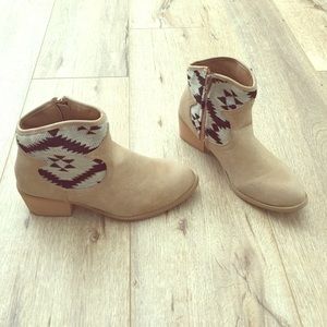 Tan patterned booties