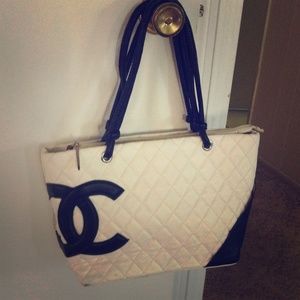 Chanel Cambon Black White Quilted Tote Purse