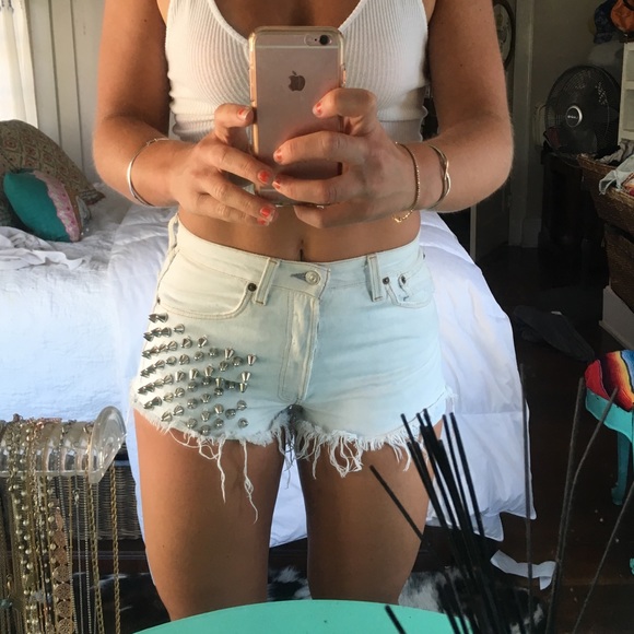 LF studded jean shorts