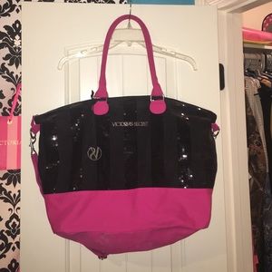 Victoria's Secret black and hot pink tote