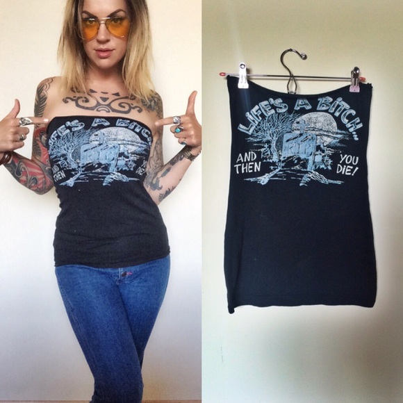 Vintage Tops - "Life's a B!tch and then you die" vintage DIY top
