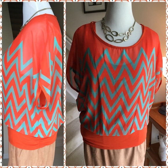 ⬆️Orange/Mint Chevron Plus Top - Picture 2 of 7