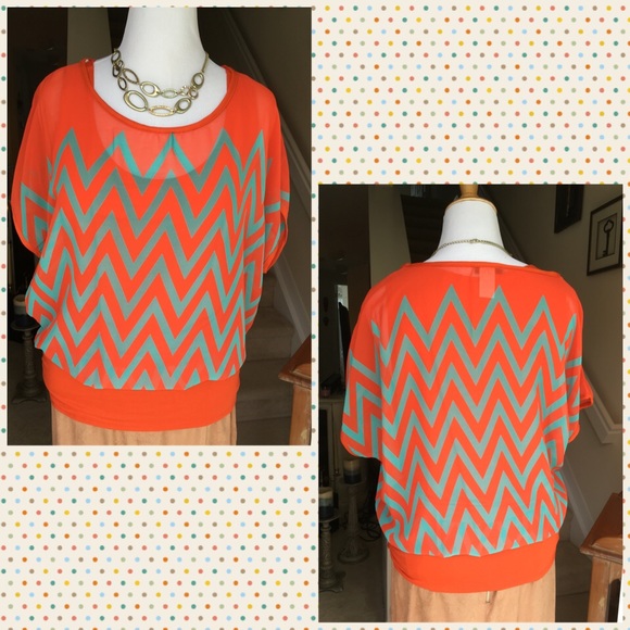 ⬆️Orange/Mint Chevron Plus Top - Picture 3 of 7
