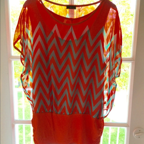 ⬆️Orange/Mint Chevron Plus Top - Picture 4 of 7