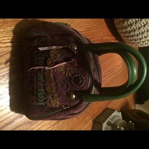 Purple and green velvet juicy couture bowler bag