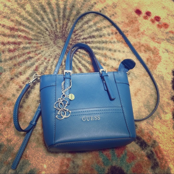 guess blue handbag