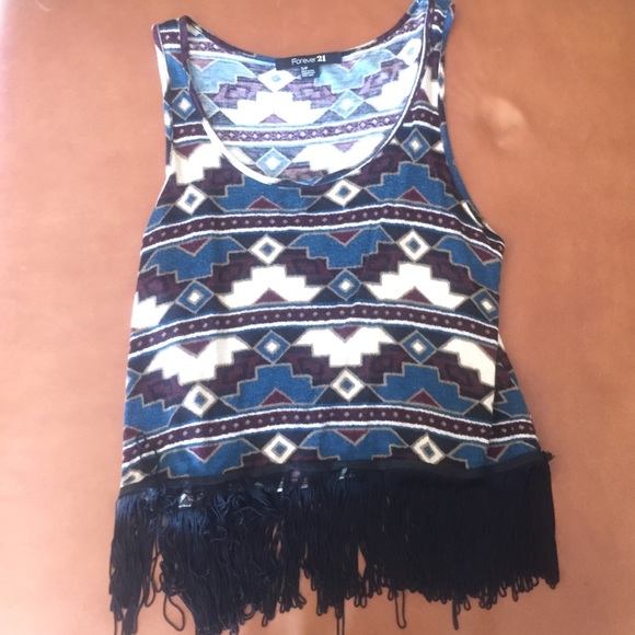 tribal print tank top with fringe bottom