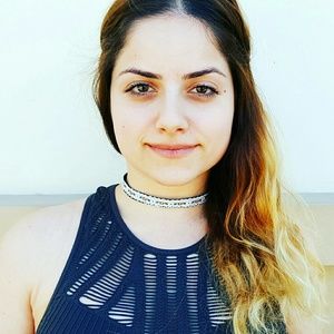 Floral reversible black leather choker