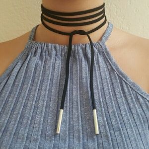 Wrap around long black suede choker