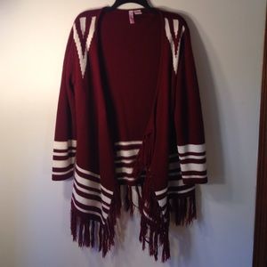 Red and White fringed cardigan