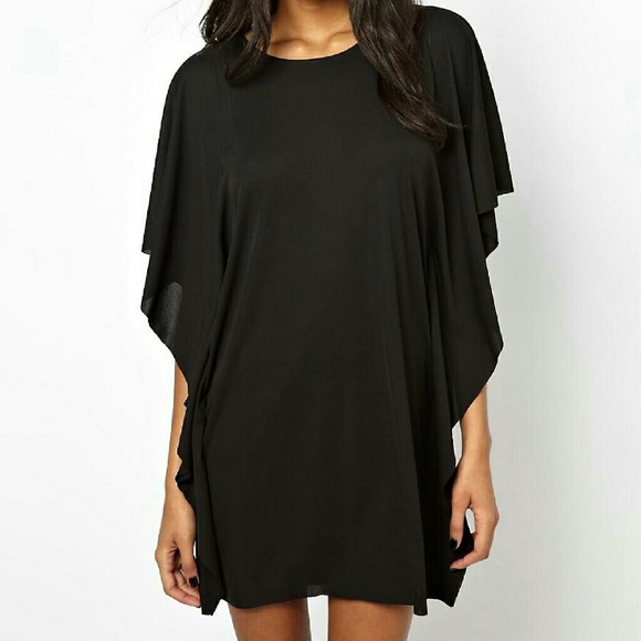 New ASOS black crepe dress with frill sides sz 0