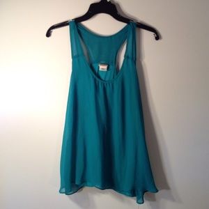 Teal Mudd Tank Top with abstract fringe back
