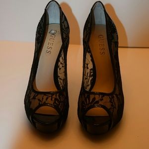 Guess Black Lace Platform Pumps