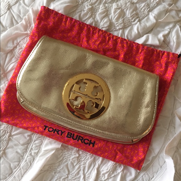 Tory Burch Amanda Metallic Logo Clutch