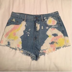 BDG High Waisted Splatter Denim Shorts
