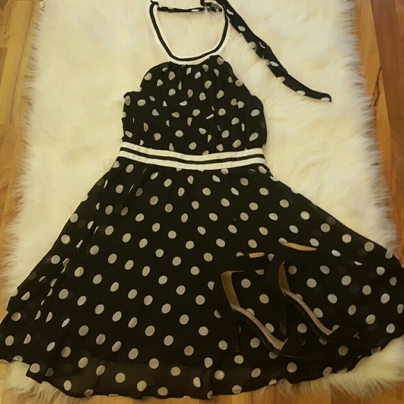 Polka Dot Ribbon Halter Dress
