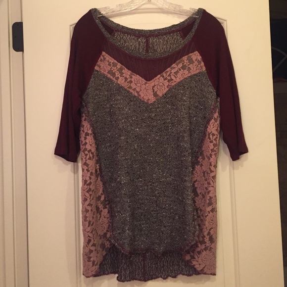 Free People Cotton and Lace Top