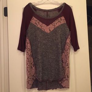 Free People Cotton and Lace Top