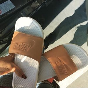 Nike brown and white slides