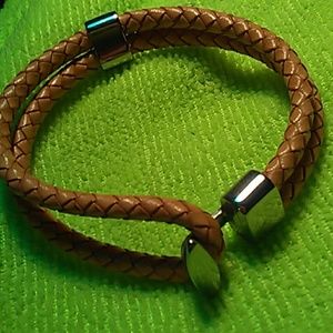 Tan leather braided bracelet