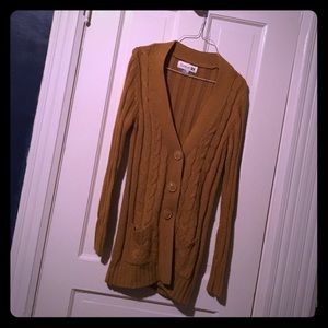 Mustard yellow cable knit sweater cardigan