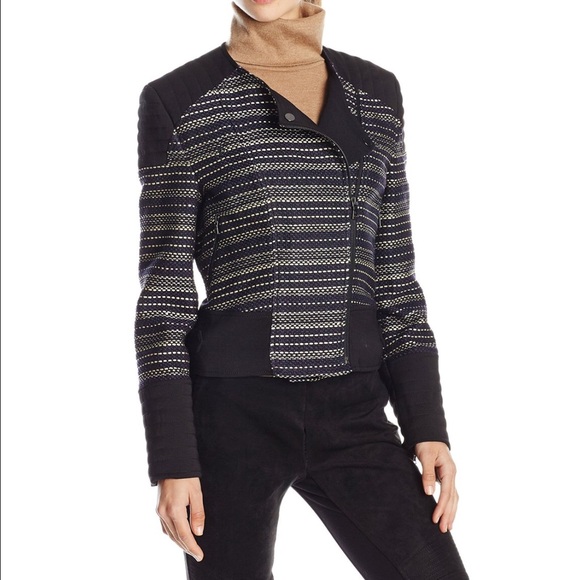 BCBG black navy metallic moto jacket