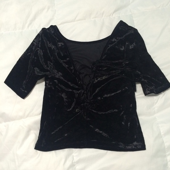 Kendall & Kylie Velvet Lace Up Crop Top