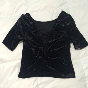 Kendall & Kylie Velvet Lace Up Crop Top