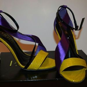 Purple, Black and Yellow Strap High Heeled Sandals