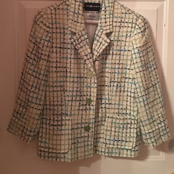 Blue/green piped patch pocket fully lined blazer