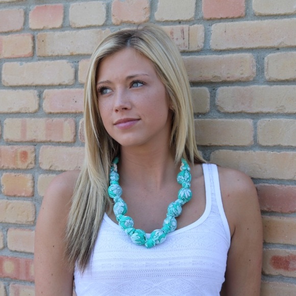 Lulu and Piper Jewelry - Teal Boho Fabric Beaded Necklace