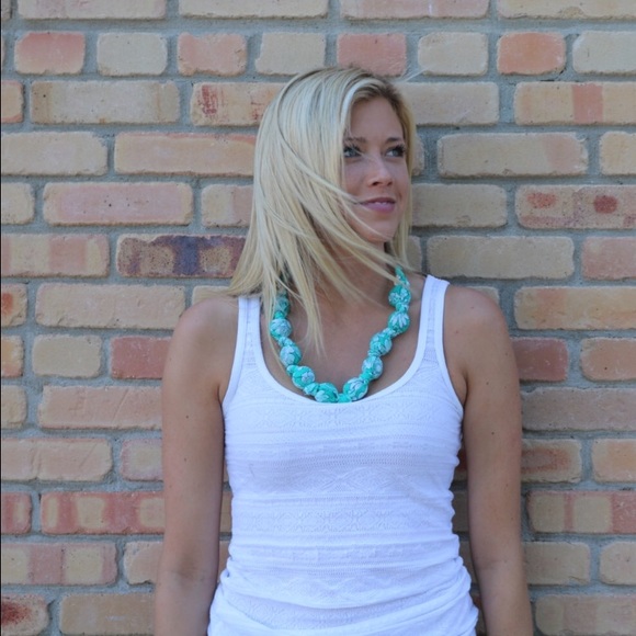 Teal Boho Fabric Beaded Necklace - Picture 2 of 2