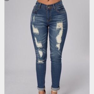 Blue distressed jeans