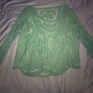 See through lace long sleeve shirt