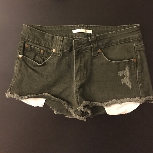 Dark green distressed denim short