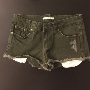 Dark green distressed denim short
