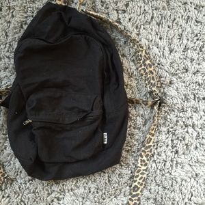 Black Backpack with Leopard Straps
