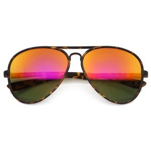 Large Mirror Lens Aviator Sunglasses Tortoise Fire