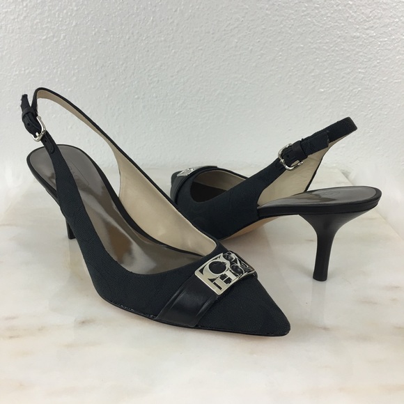 Coach Black Canvas Signature Slingback Heels - Picture 2 of 4