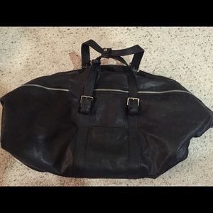 Black Leather Cole Haan Rolling Duffle Bag