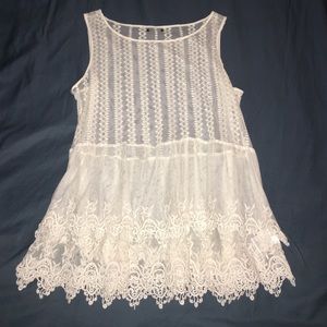 White lace see through tank top