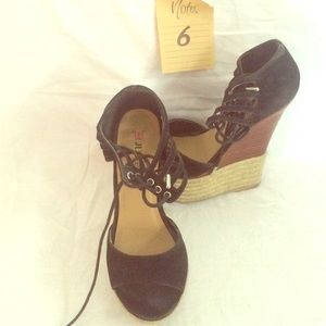 Black Suede with Wood Wedge | 5 1/2 inch heel