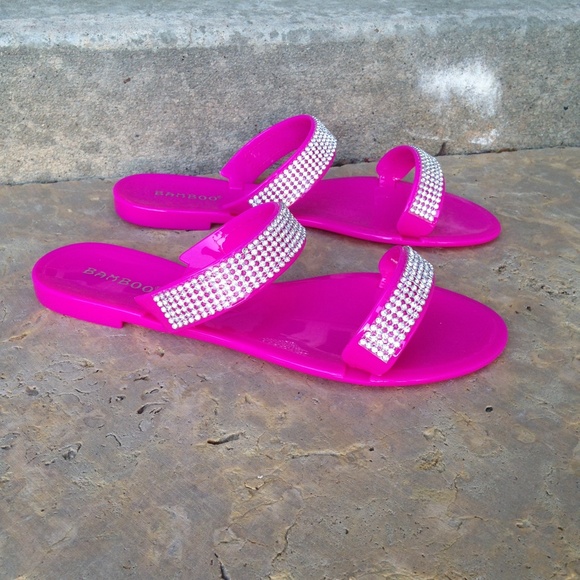 NWT Pink Rubber Sparkle Strap Slide Sandals Size 8 - Picture 2 of 4