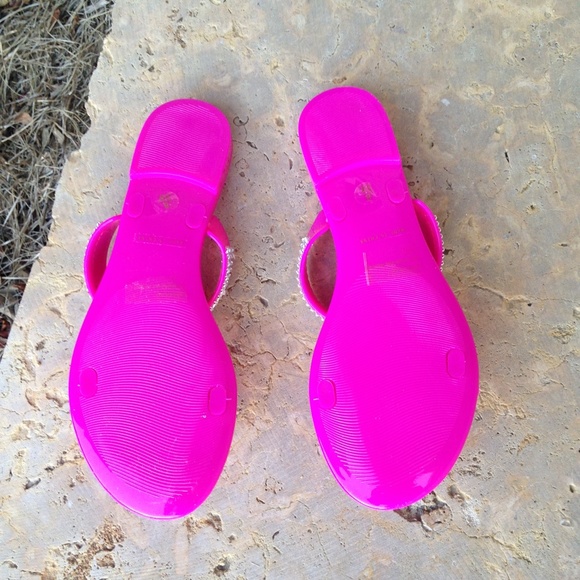 NWT Pink Rubber Sparkle Strap Slide Sandals Size 8 - Picture 3 of 4